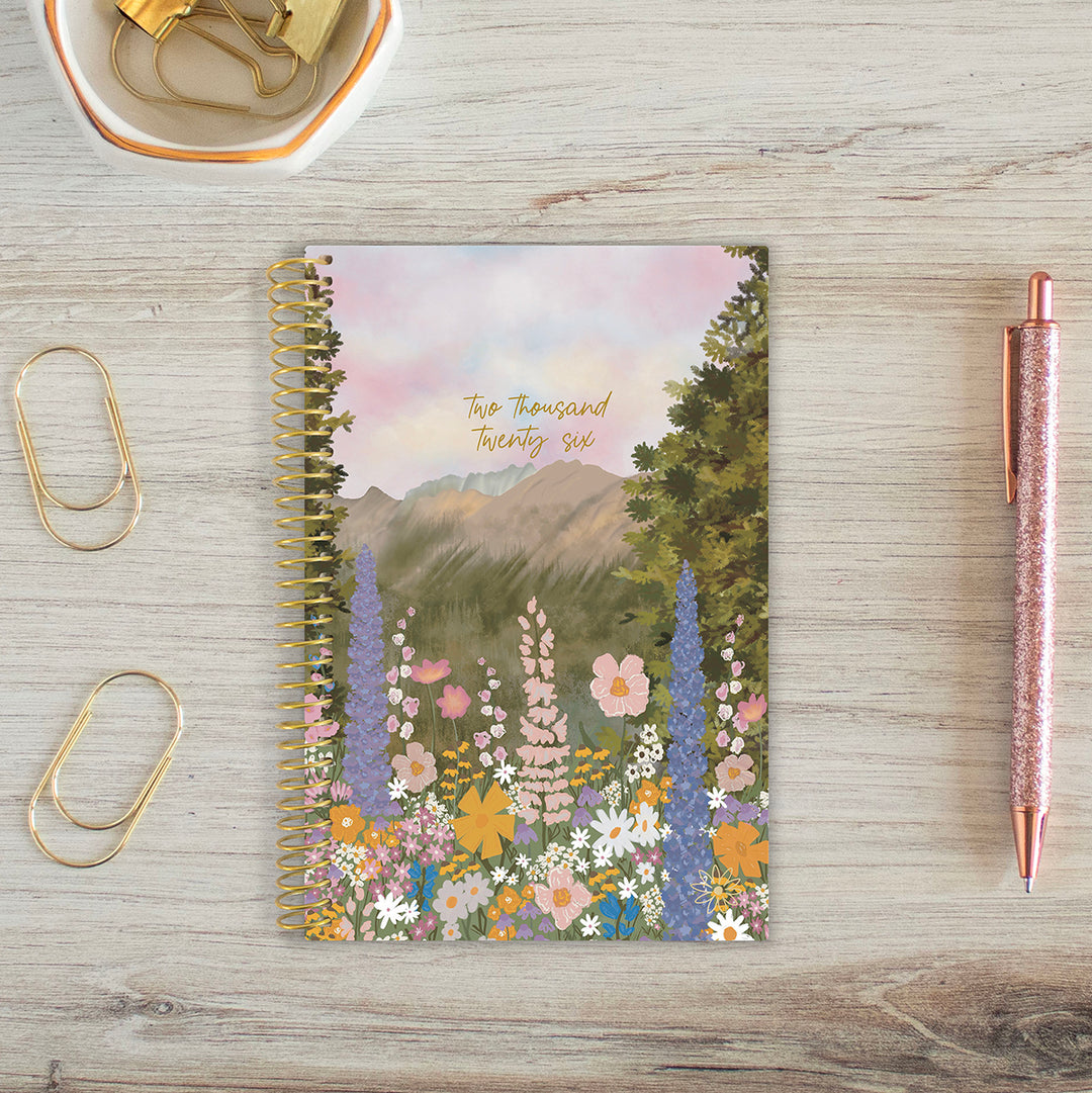 2026 Soft Cover Planner, 4" x 6", Wildflower Mountainside