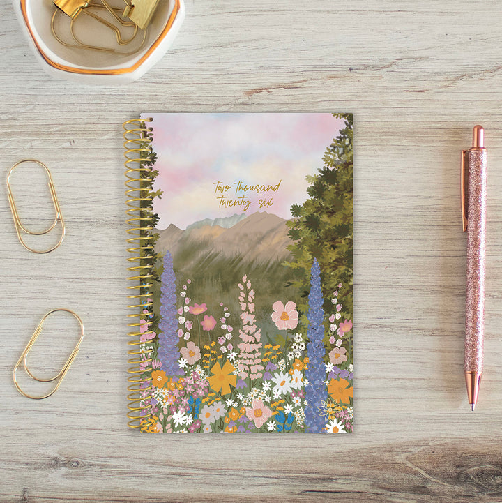 2026 Soft Cover Planner, 4" x 6", Wildflower Mountainside