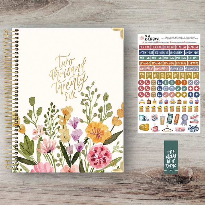 2026 Hard Cover Planner, 8.5" x 11", Beige Bouquet