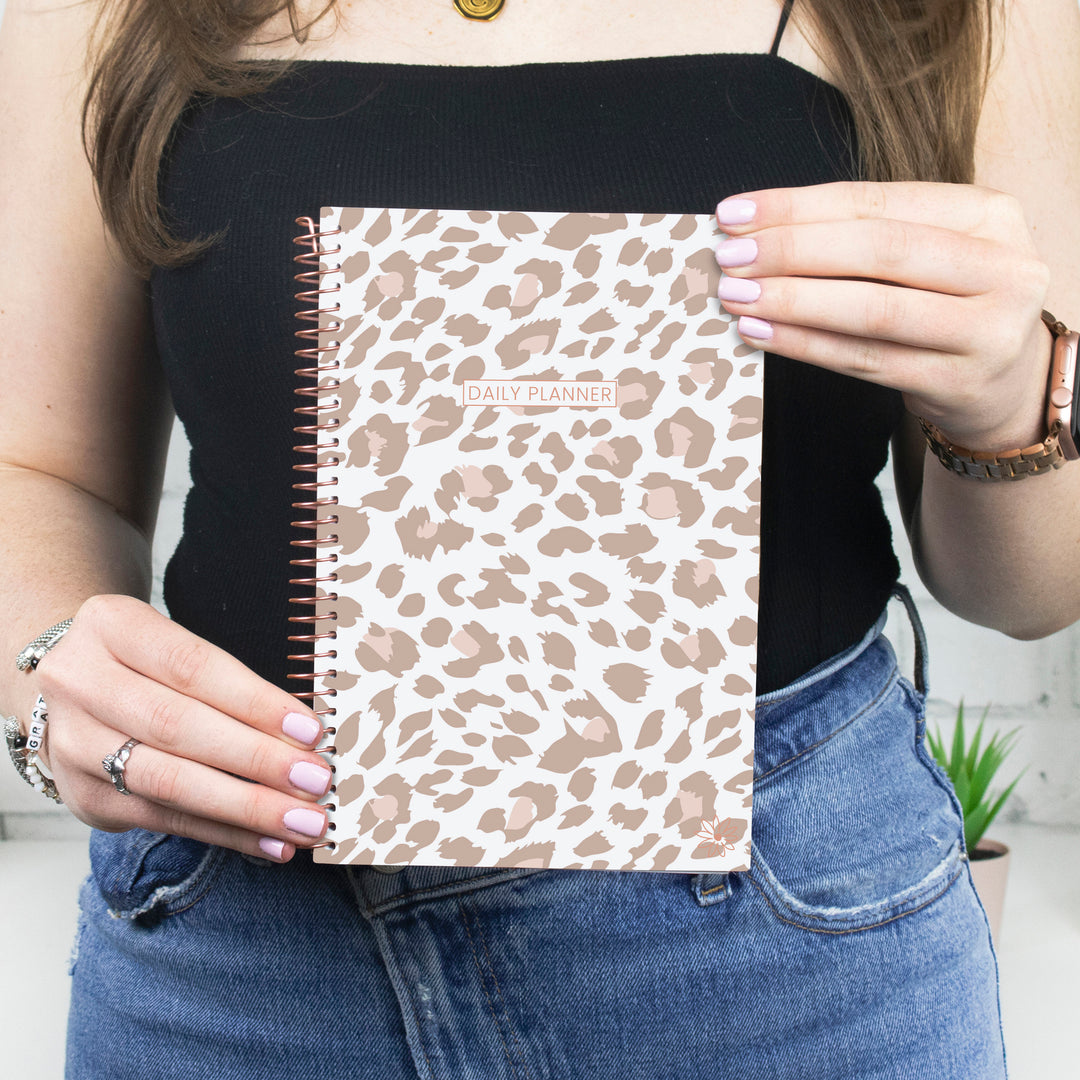 Undated Soft Cover Planner, 5.5" x 8.25", Tan Leopard