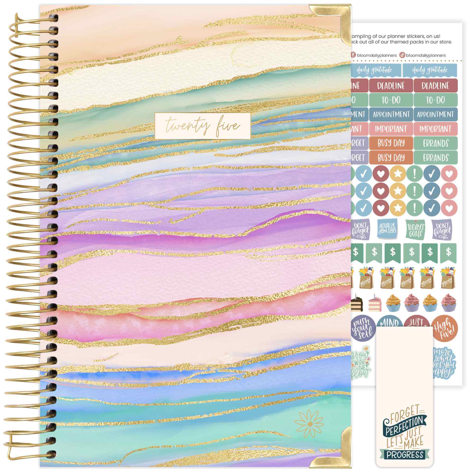 2025 Hard Cover Planner, 5.5" x 8.25", Watercolor Waves - bloom daily