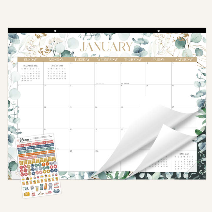 2026 Desk & Wall Calendar, 16" x 21", Greenery