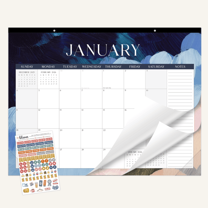 2026 Desk & Wall Calendar, 16" x 21", Paint Strokes