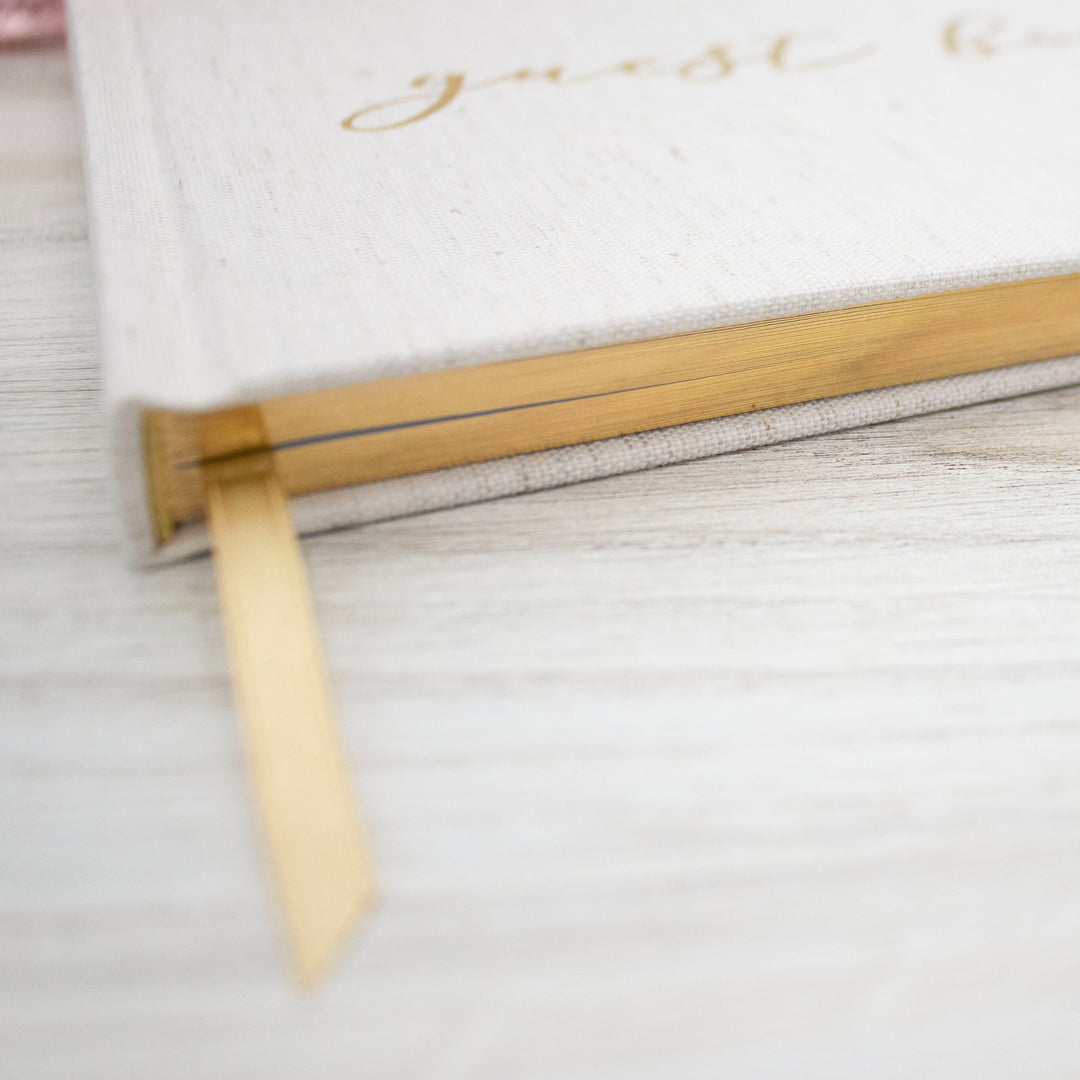 Guest Book, Gold Linen