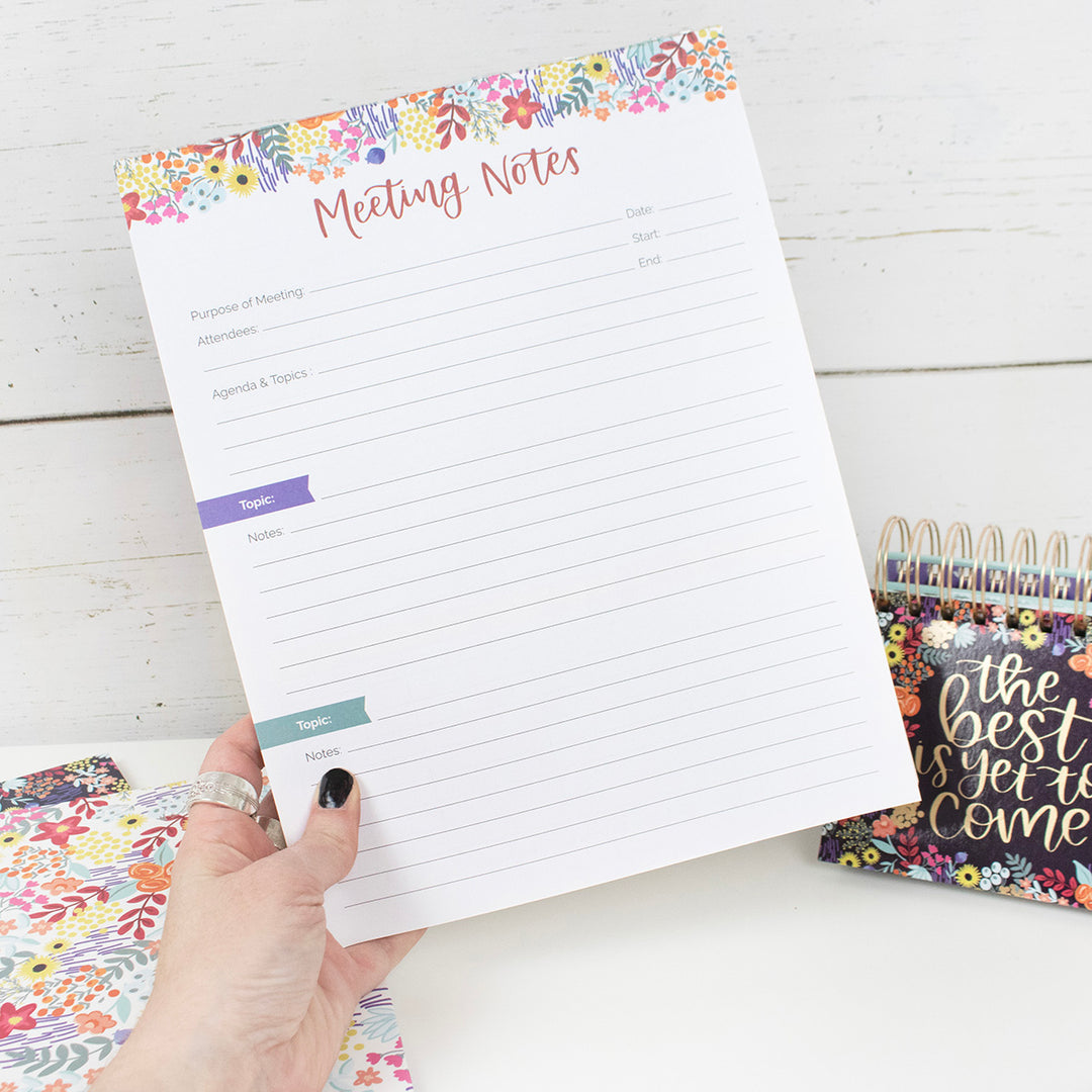 Planning Pad, 8.5" x 11", Double Sided Meeting Notes, Floral Dots