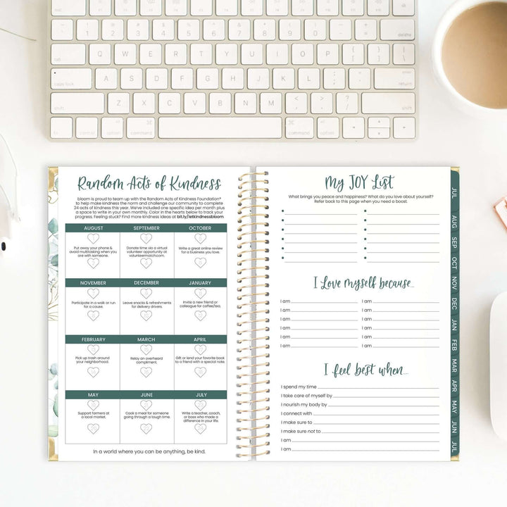 2025-26 Hard Cover Planner, 5.5" x 8.25", Eucalyptus, White