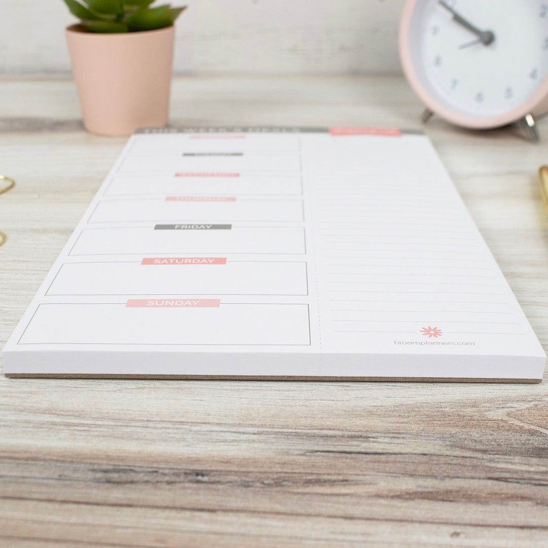 Planning Pad, 6" x 9", Meal Planning Pad with Magnets, Pink & Grey