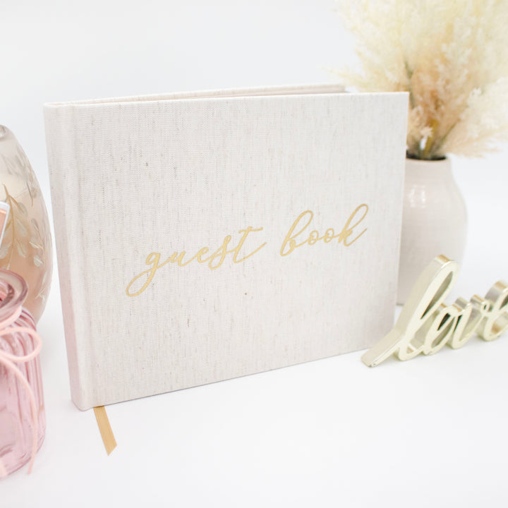Guest Book, Gold Linen