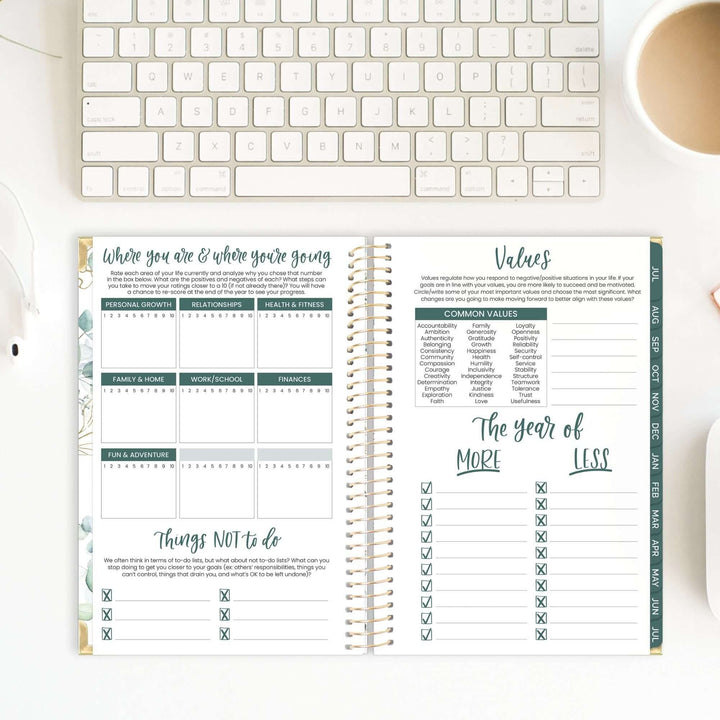 2025-26 Hard Cover Planner, 5.5" x 8.25", Eucalyptus, White