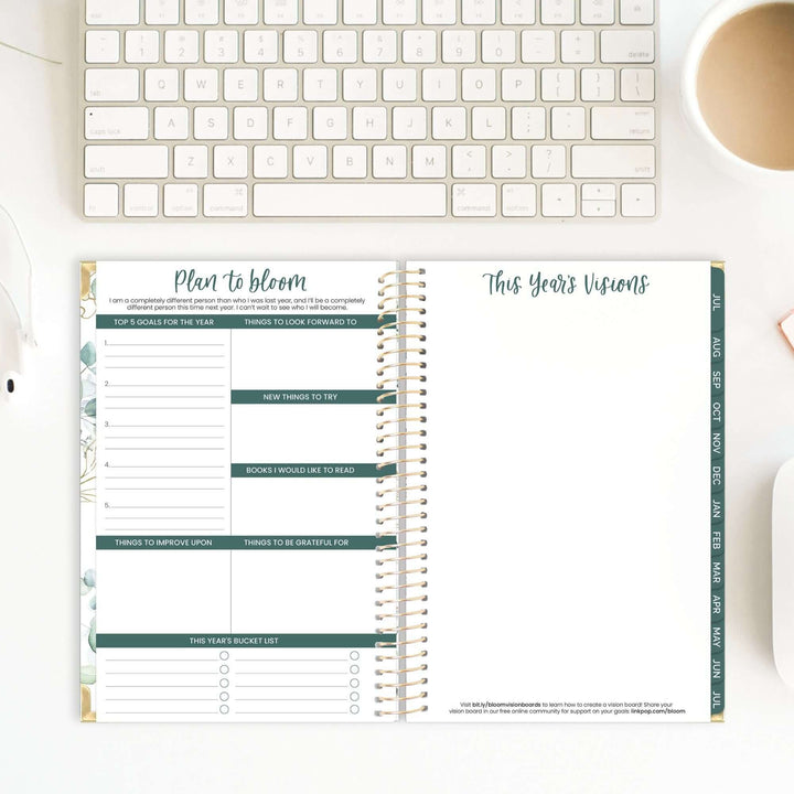 2025-26 Hard Cover Planner, 5.5" x 8.25", Eucalyptus, White