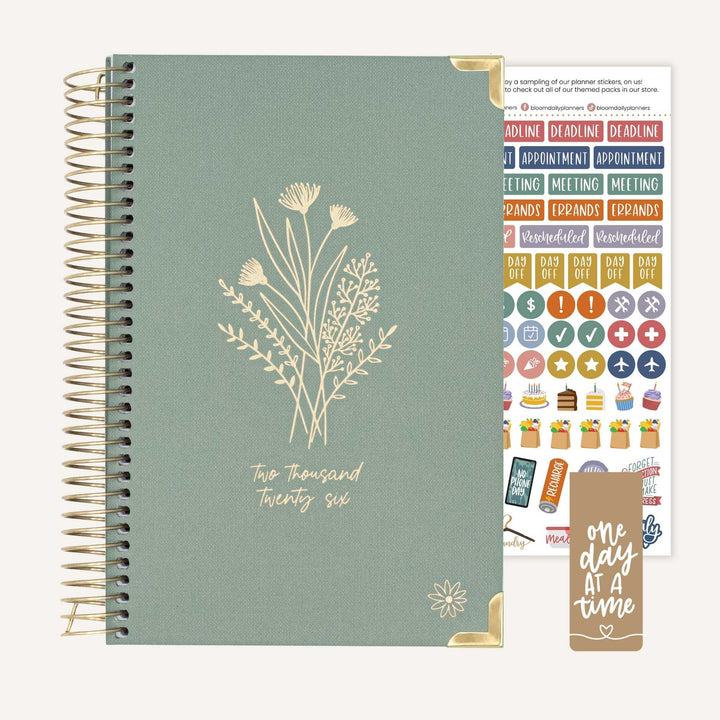 2026 Hard Cover Planner, 5.5" x 8.25", Linen, Green