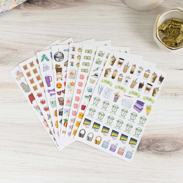 Planner Stickers, Hand-Drawn Everyday Essentials Pack