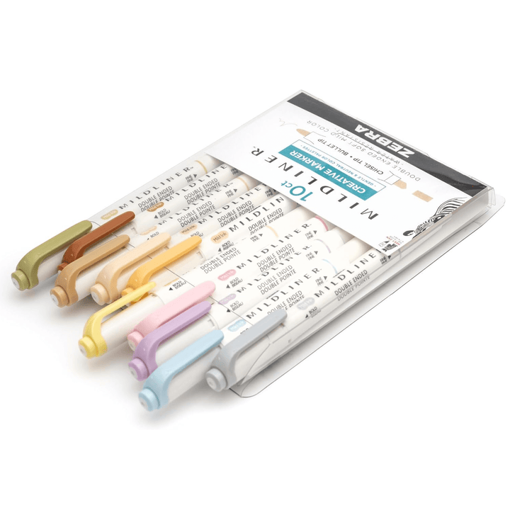 Zebra Pen Journaling and Highlighting Set – Mildliner Double-Ended Highlighters, Chisel & Bullet Tips, No Bleed Neutral & Gentle Ink Colors, 10-Pack