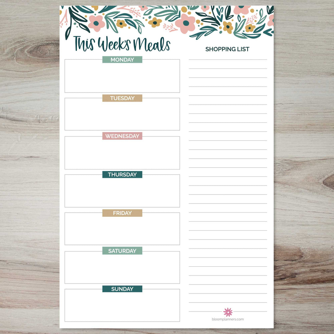 Planning Pad, 6" x 9", Meal Planning Pad with Magnets, Garden Blooms