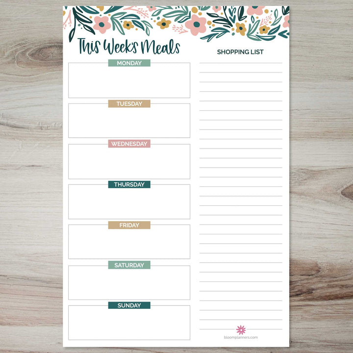 Planning Pad, 6" x 9", Meal Planning Pad with Magnets, Garden Blooms
