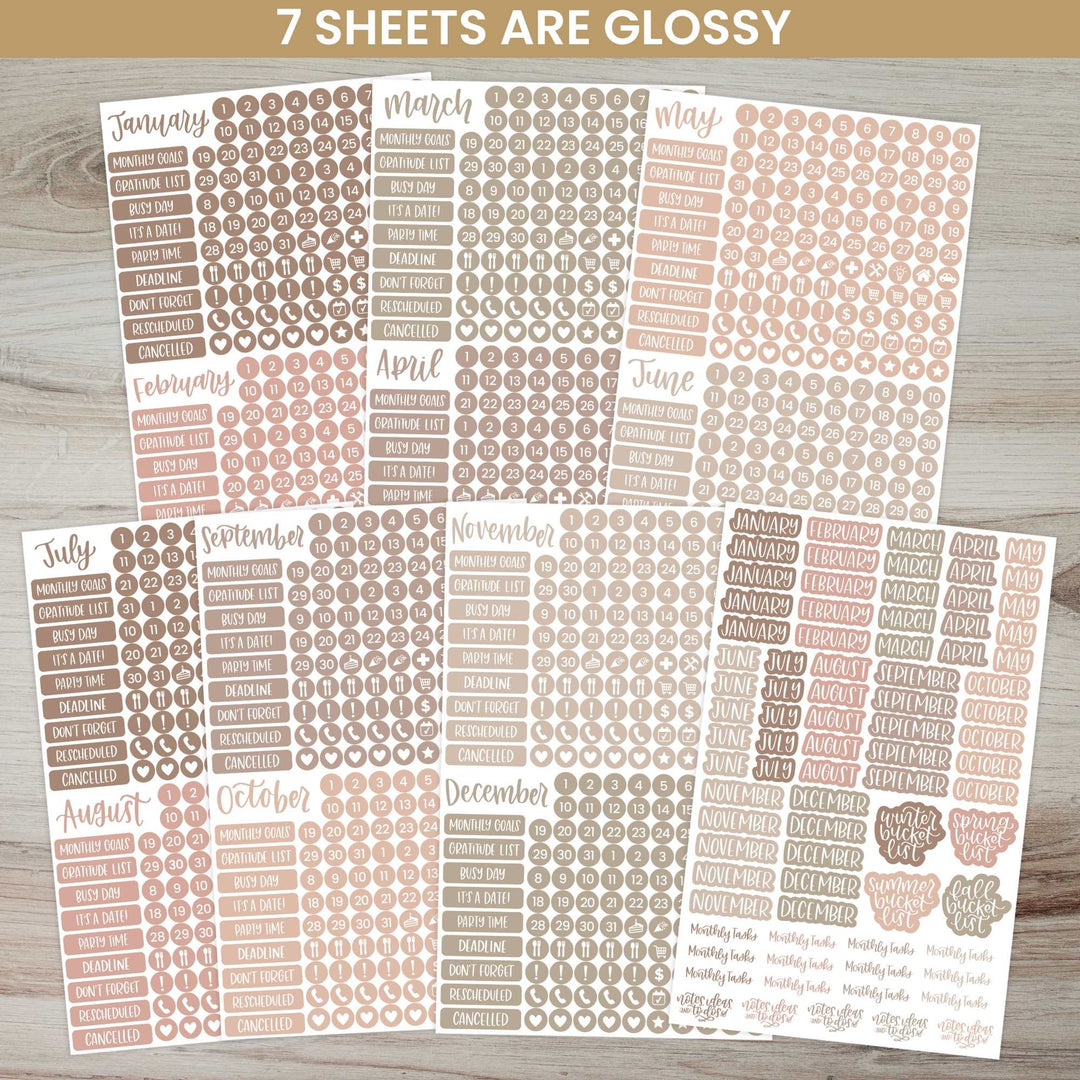 Planner Stickers, Calendar Essentials Pack, Aesthetic Boho
