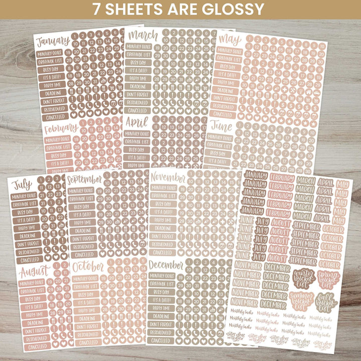 Planner Stickers, Calendar Essentials Pack, Aesthetic Boho