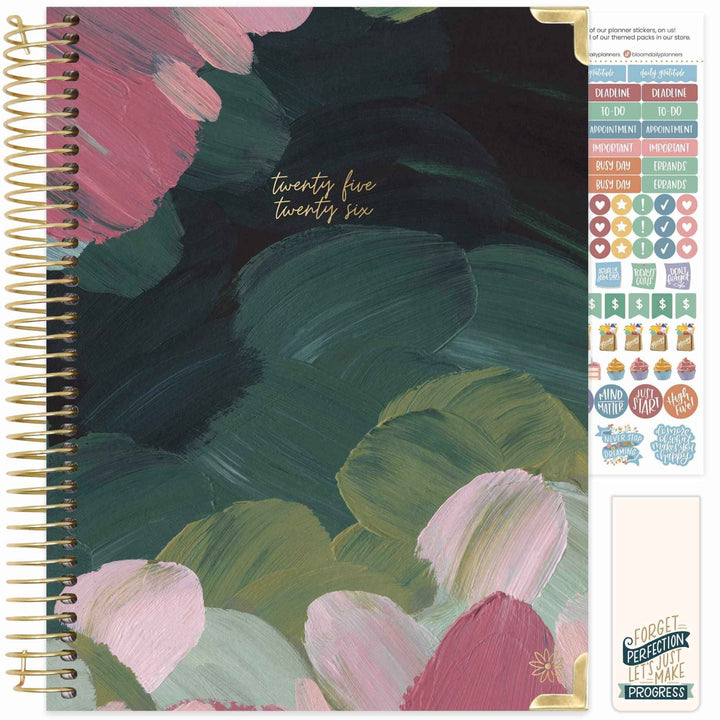 2025-26 Hard Cover Planner, 8.5" x 11", Emerald Paint Strokes