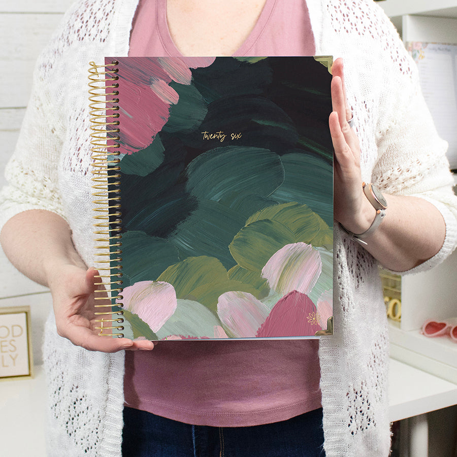 2026 Hard Cover Planner, 8.5" x 11", Emerald Paint Strokes