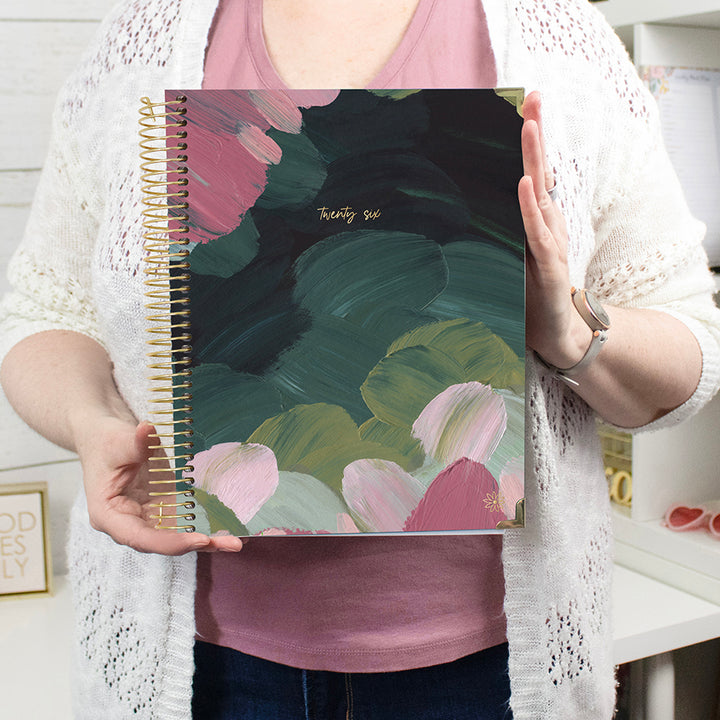2026 Hard Cover Planner, 8.5" x 11", Emerald Paint Strokes