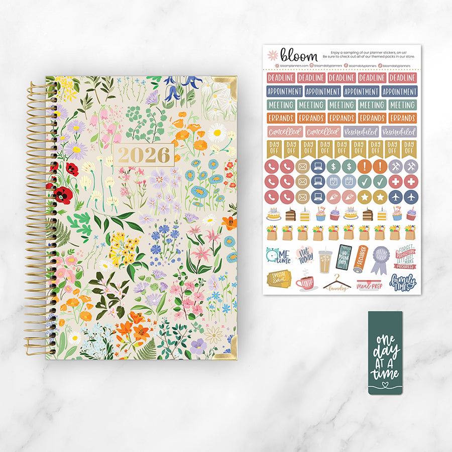 2026 Hard Cover Planner, 5.5" x 8.25", Garden Party, Beige