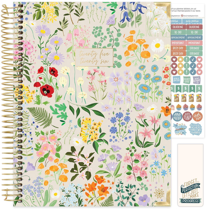 2025-26 Hard Cover Planner, 8.5" x 11", Garden Party, Beige
