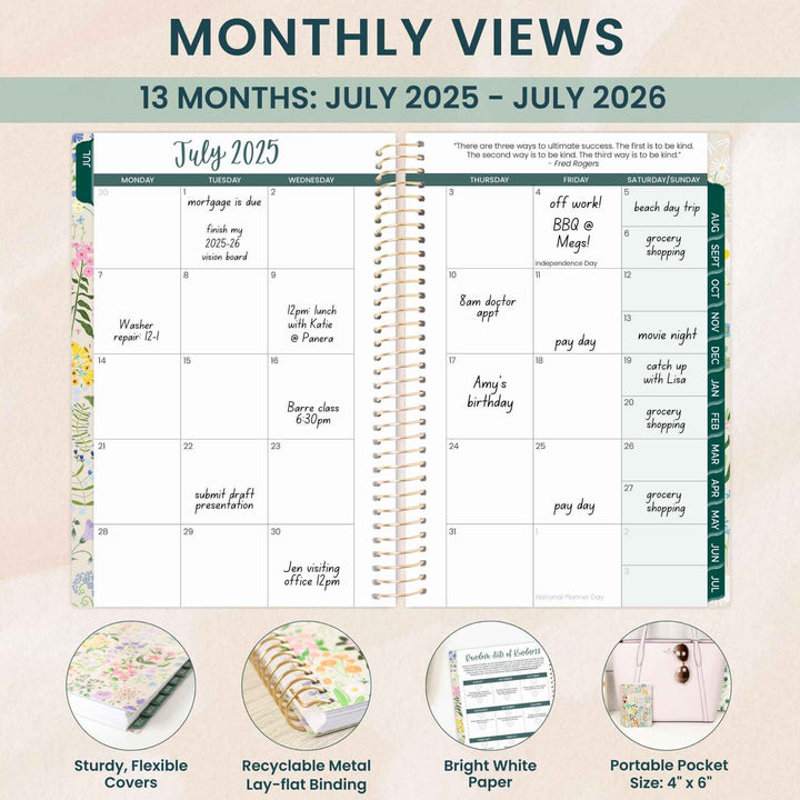 2025-26 Soft Cover Planner, 4" x 6", Garden Party, Beige