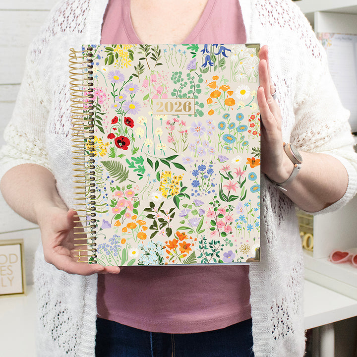 2026 Hard Cover Planner, 8.5" x 11", Garden Party, Beige