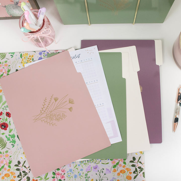 File Folder Set, 12 Pack, Gold Foil Florals