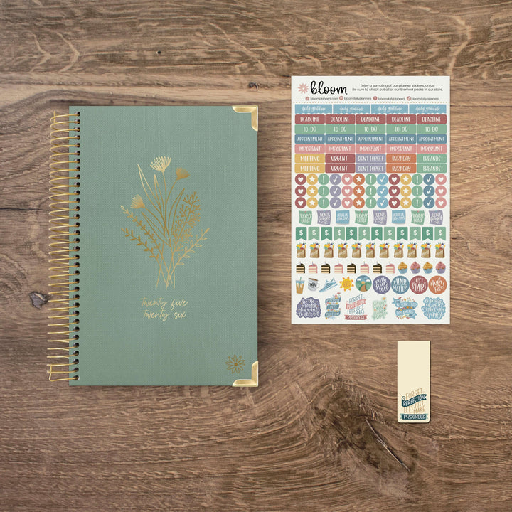 2025-26 Hard Cover Planner, 5.5" x 8.25", Green Linen