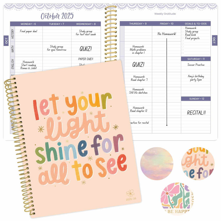 2025-26 Soft Cover Daisy Student Planner, 7" x 9", Let Your Light Shine