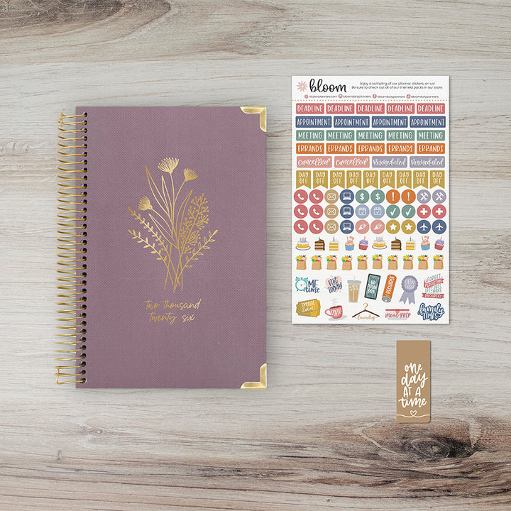 2026 Hard Cover Planner, 5.5" x 8.25", Linen, Purple