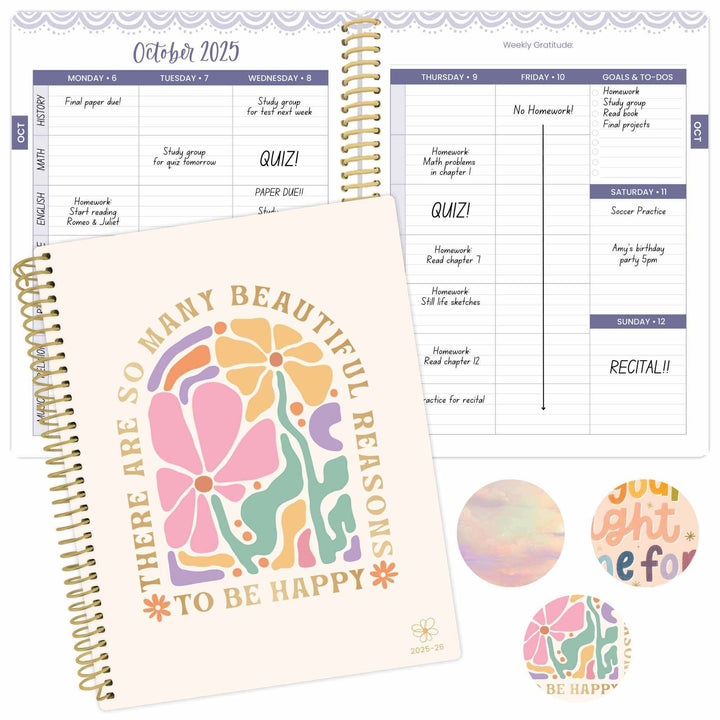 2025-26 Soft Cover Daisy Student Planner, 7" x 9", So Many Reasons to be Happy