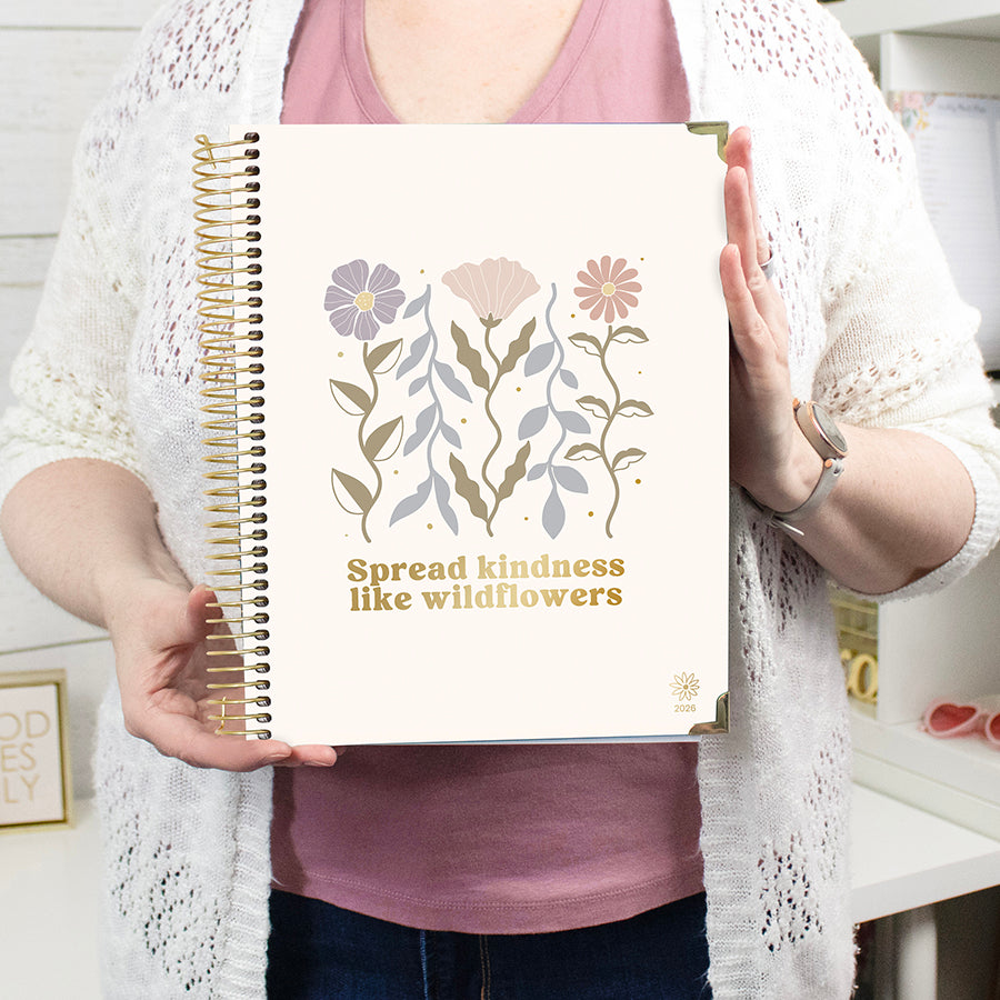 2026 Hard Cover Planner, 8.5" x 11", Spread Kindness Like Wildflowers