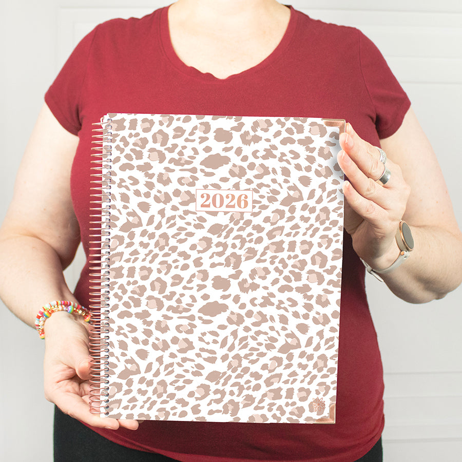 2026 Hard Cover Planner, 8.5" x 11", Tan Leopard