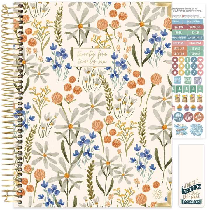 2025-26 Hard Cover Planner, 8.5" x 11", Whimsical Wildflowers