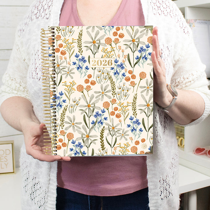 2026 Hard Cover Planner, 8.5" x 11", Whimsical Wildflowers