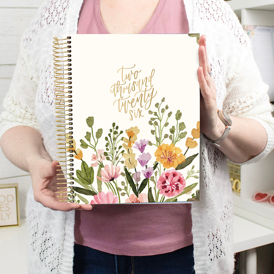 2026 Hard Cover Planner, 8.5" x 11", Beige Bouquet