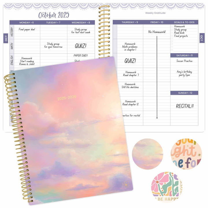 2025-26 Soft Cover Daisy Student Planner, 7" x 9", Cotton Candy Clouds