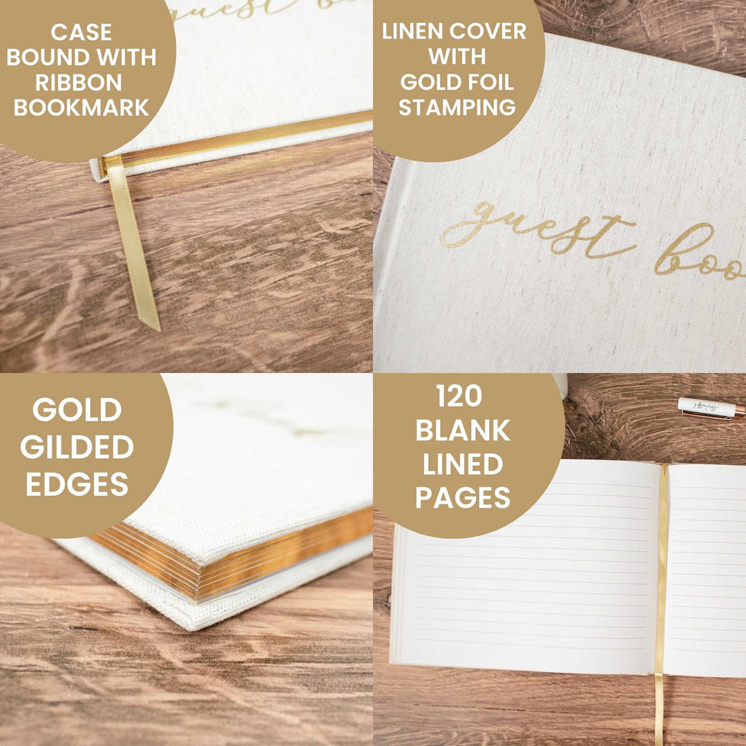 Guest Book, Gold Linen