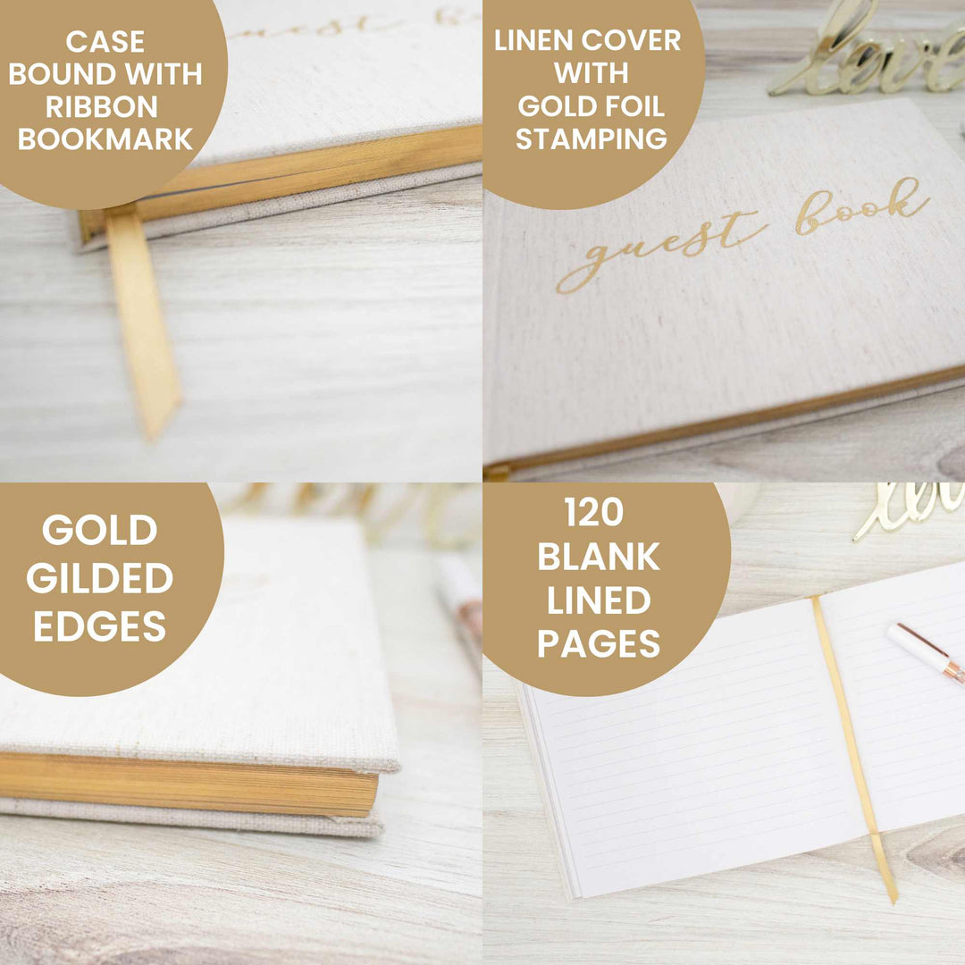 Guest Book, Gold Linen
