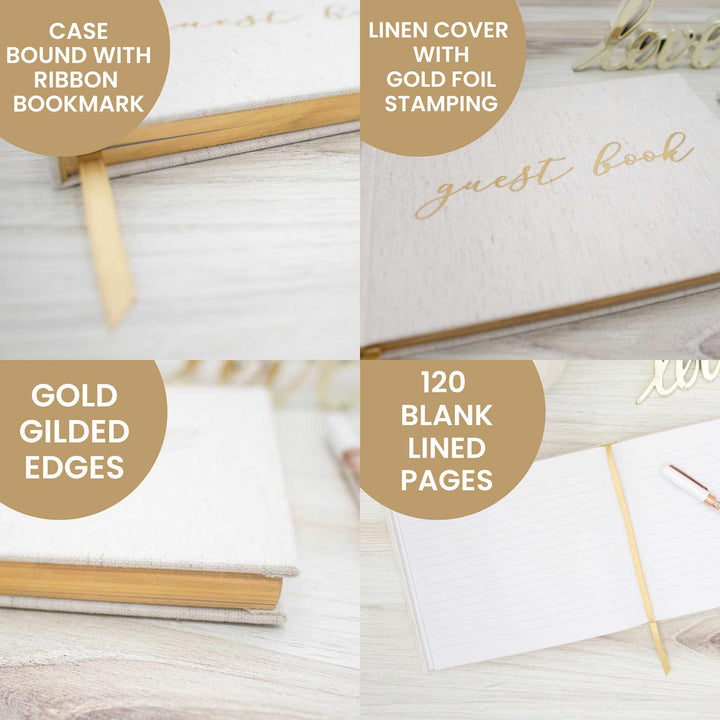 Guest Book, Gold Linen