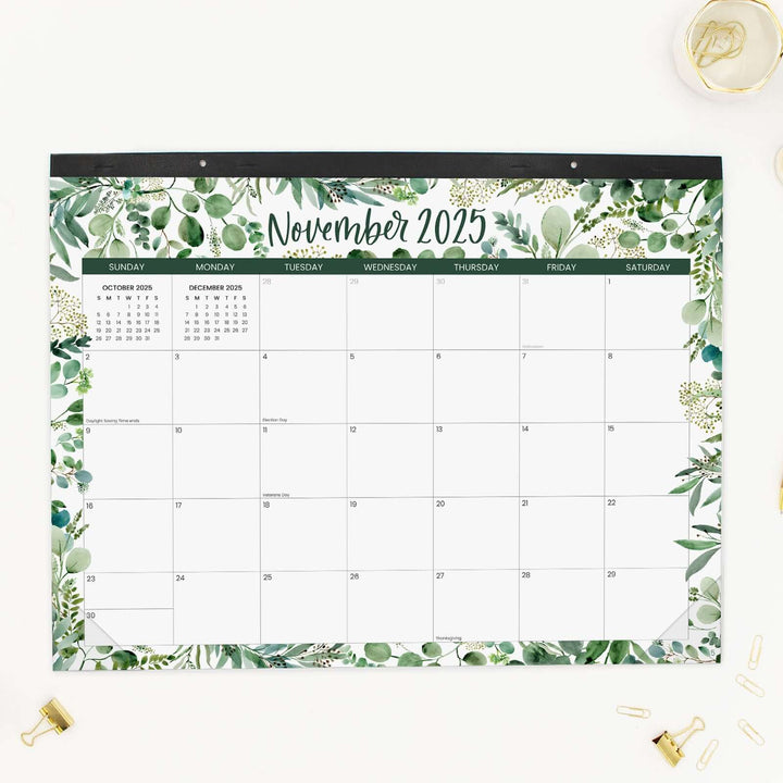 2025-26 Desk & Wall Calendar, 16" x 21", Greenery