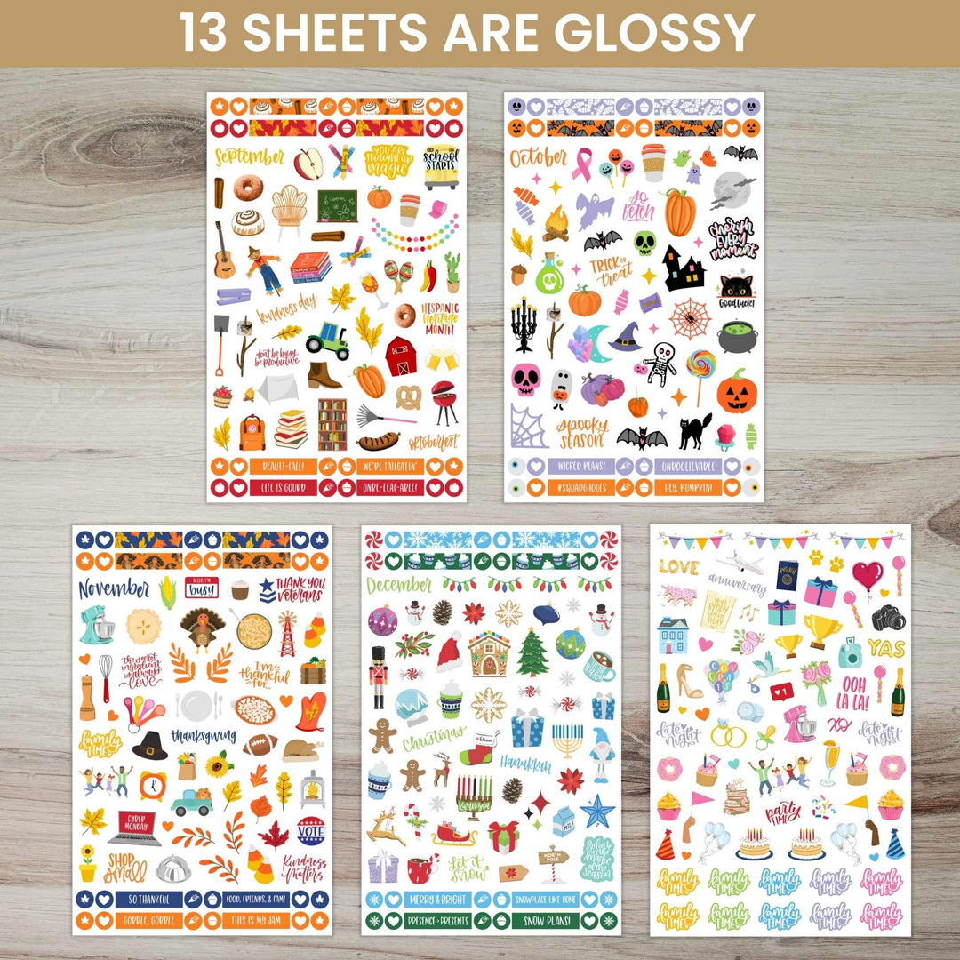 Planner Sticker Value Pack, Monthly Celebrations, Bright