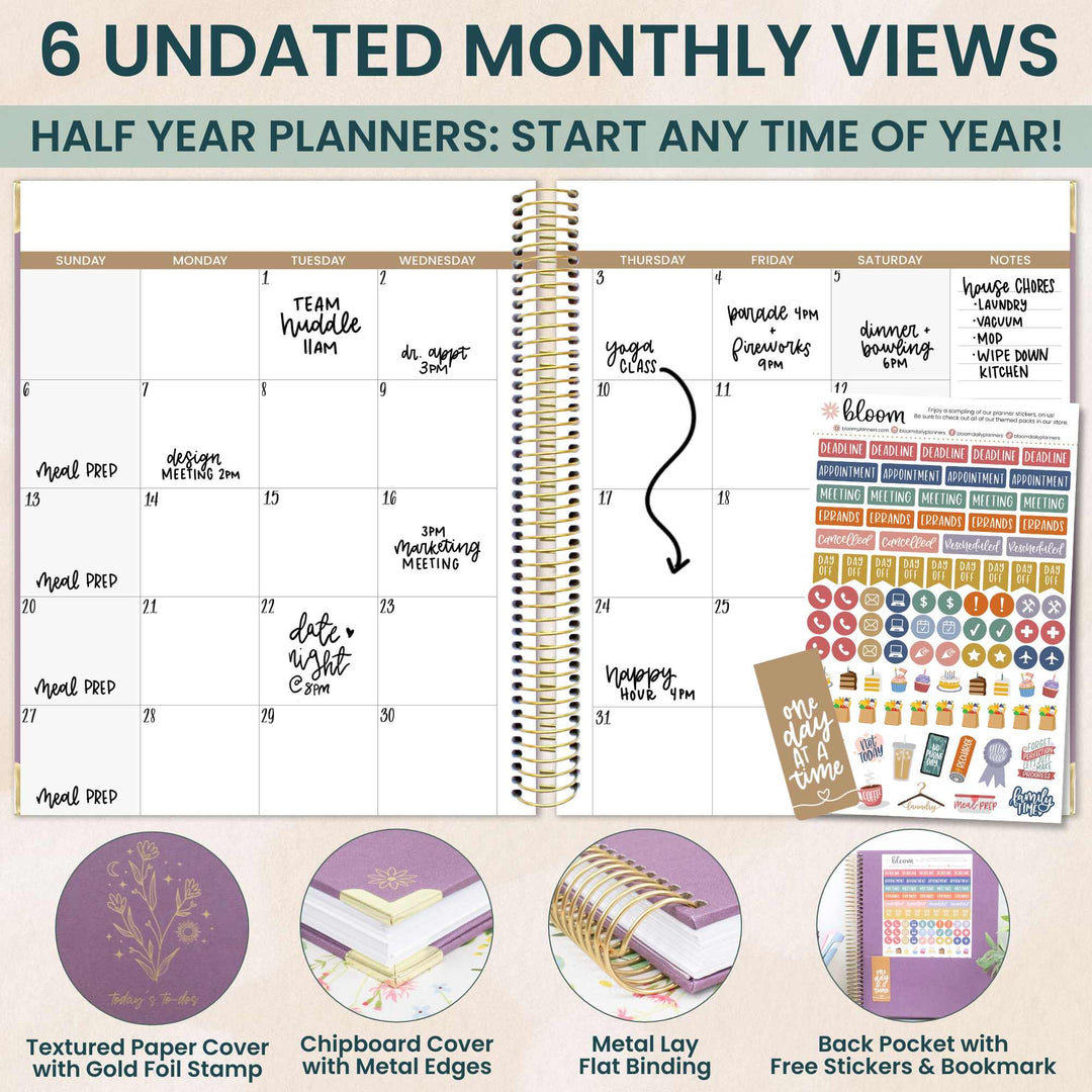 6-Month Undated Daily To-Do Planner, 7” x 9”, Purple Linen