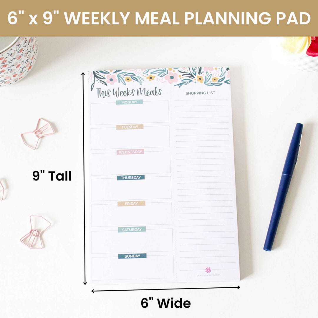 Planning Pad, 6" x 9", Meal Planning Pad with Magnets, Garden Blooms