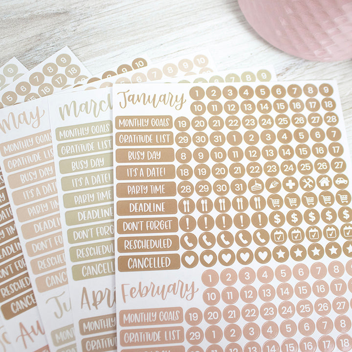 Planner Stickers, Calendar Essentials Pack, Aesthetic Boho