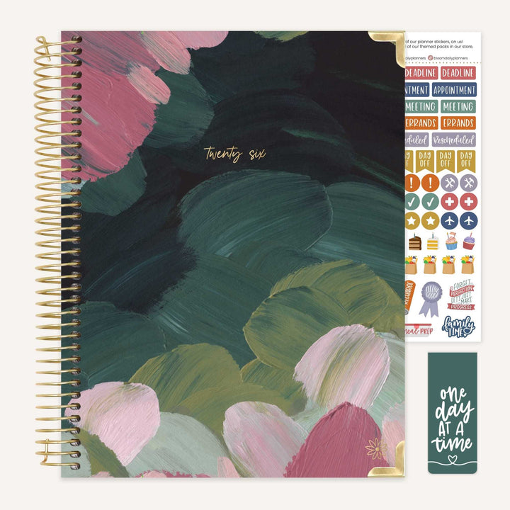 2026 Hard Cover Planner, 8.5" x 11", Emerald Paint Strokes