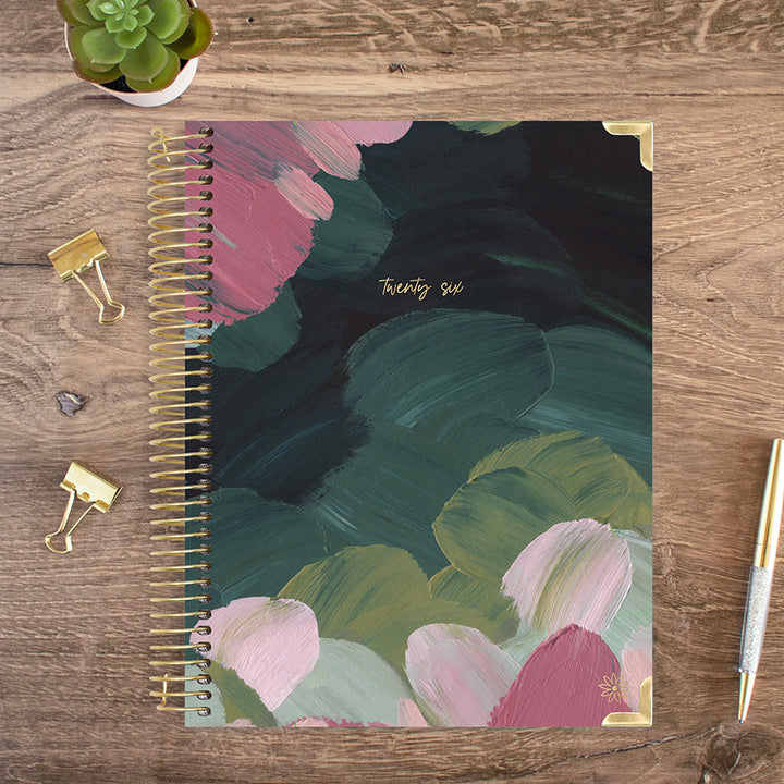 2026 Hard Cover Planner, 8.5" x 11", Emerald Paint Strokes