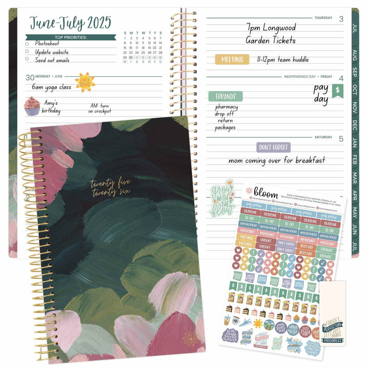 2025-26 Soft Cover Planner, 5.5" x 8.25", Emerald Paint Strokes